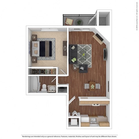 1 bed 1 bath floor plan at 2000 Lake Washington Apartments, Renton